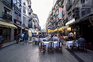 Lisbon Prints: Pedestrian street with restaurants