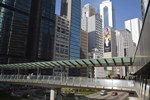 Foot Bridge Prints: Pedestrian walkway, Connaught Road, Central, Hong Kong Island, Hong Kong, China, Asia