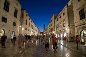 The pedestrian zone in the old town of Dubrovnik at night, Croatia, Europe