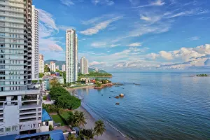 Southeast Prints: Penang skyline and beach on the Malacca Straits, Penang, Malaysia