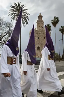 Costumes Prints: Penitents during Semana Santa (Holy Week) beneath Torre del Oro