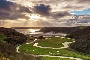 Curved Prints: Pennard Pill, overlooking Three Cliffs Bay, Gower, Wales, United Kingdom, Europe