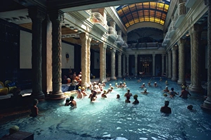 Budapest Prints: People bathing in the Hotel Gellert Baths