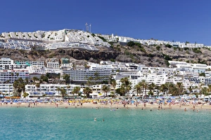 Puerto Rico Prints: People at the beach and apartments, Puerto Rico, Gran Canaria, Spain, Atlantic, Europe