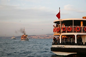Bosporus Prints: People on the boat crossing the Bosphorus, Istanbul, Turkey, Europe