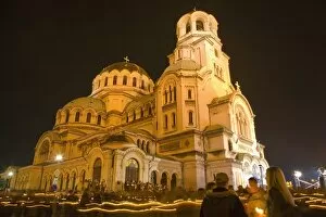 Images Dated 26th April 2008: People with candles going round church during Easter celebrations, Aleksander Nevski church