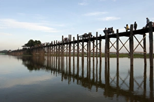 Mandalay Prints: People crossing U Beins Bridge, supported by 984 teak posts over 1