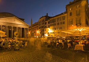 Latin Script Prints: People dining at outside restaurant near The Pantheon, Rome, Lazio, Italy, Europe