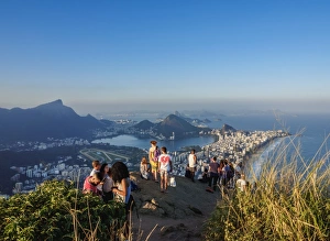 Typically Brazilian Prints: People on top of the Dois Irmaos Mountain, Rio de Janeiro, Brazil, South America