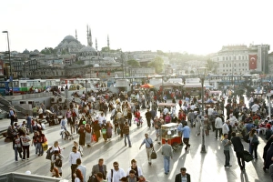 Bustling Prints: People at Eminonu Square in the old town, Istanbul, Turkey, Europe