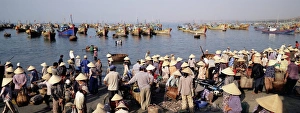 Toiling Prints: People from fishing village collecting the morning