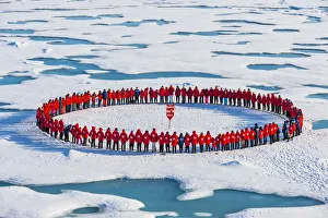 North Pole Prints: People forming a circle to memorise to have arrive on the North Pole, Arctic