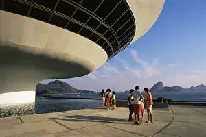 Guanabara Bay Prints: People looking at view across bay to Rio from Museo de Arte Contemporanea