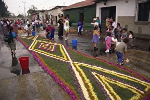 Good Friday Prints: People making street carpet for Good Friday processions, Antigua, Guatemala