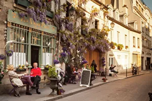 Cafes Prints: People outside a cafe on Ile de la Cite, Paris, France, Europe