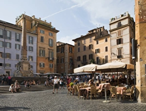 Cobble Stones Prints: People at outside restaurant in Pantheon Square, Rome, Lazio, Italy, Europe