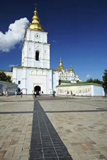 People outside St Michaels Monastery, Kiev, Ukraine, Europe