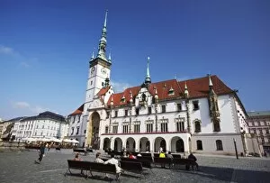 People relaxing in front of Town Hall in Upper Square (Horni Namesti), Olomouc
