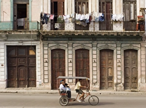 Rick Shaw Prints: People riding in a rickshaw, central Havana, Cuba, West Indies, Central America
