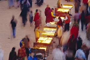 Overhead View Prints: People selling butter candles to believers opposite