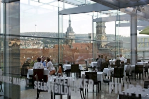 Stuttgart Prints: People sitting in the restaurant at the Kunstmuseums cafe