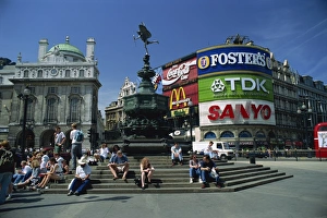 Eros Prints: People sitting on steps below the Statue of Eros
