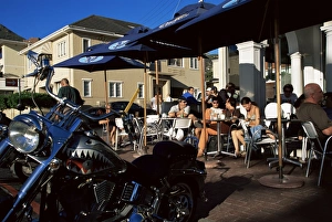 Motor Cycles Prints: People sitting in trendy sidewalk cafe in Camps Bay
