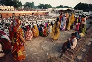 Crowds Prints: People and one of the stage sets, Ramlilla, the stage play of the Hindu epic the Ramayana