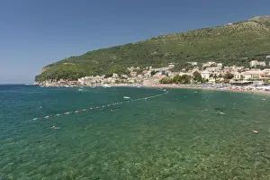 Montenegro Prints: People swimming in Adriatic Sea, resort town of Petrovac, Montenegro, Europe
