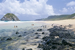 Pernambuco Prints: People swimming at Praia do Leao beach, Parque Nacional de Fernando de Norohna