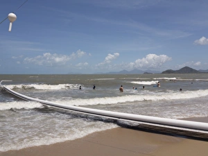 Cairns Prints: People swimming within stinger protection net at Palm Cove