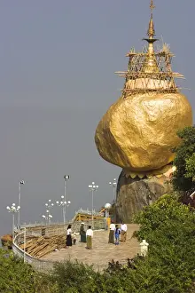 Burma Prints: People on terrace of Kyaikhtiyo Paya (Golden Rock Pagoda)
