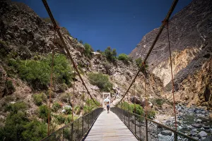 Holiday Maker Prints: People trekking over Colca River Bridge, Colca Canyon, Peru, South America