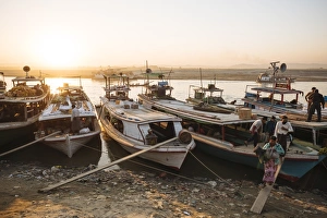 Passenger Prints: People unloading cargo from boats at Mayan Gyan Jetty, Ayeyarwady River, Mandalay