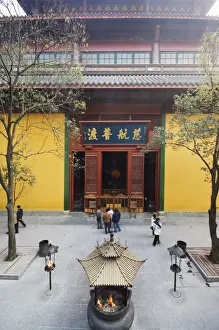 Hangzhou Prints: People visiting Lingyin Temple built in AD 326 in Lingyin Temple Forest Park