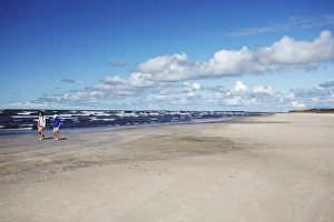Baltic States Prints: People walking on Blue Flag Beach, Liepaja, Western Latvia, Latvia, Baltic States, Europe