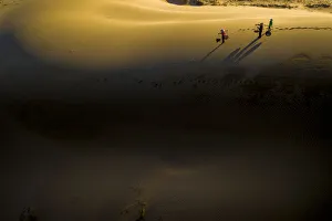3 People Prints: People walking home across Nam Cuong sand dunes, Ninh Thuan, Vietnam, Indochina