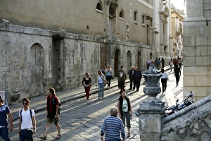 Noto Prints: People walking by the main street in Noto, Sicily, Italy, Europe
