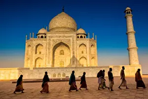 Taj Mahal Prints: People walking to pray in front of the Taj Mahal, UNESCO World Heritage Site, Agra