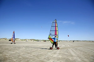 Enjoying Prints: People windskating at Lakolk beach in Romo, Jutland, Denmark, Scandinavia, Europe