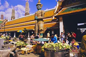 Grand Palace Prints: People worshipping and offering flowers in the Wat Phra Kaew complex