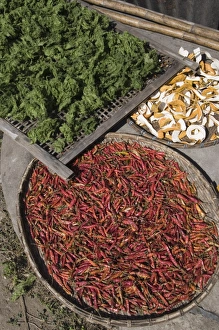 Trays Prints: Peppers drying in sun, Luang Prabang, Laos, Indochina, Southeast Asia, Asia