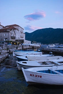 Calmness Prints: Perast at twilight, Bay of Kotor, Montenegro, Europe
