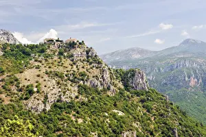 Southeast Prints: Perched village viewed from a distance overlooking the Loup River valley in Southeast France
