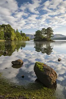 A perfect morning with reflections on Derwent Water in the Lake District National Park