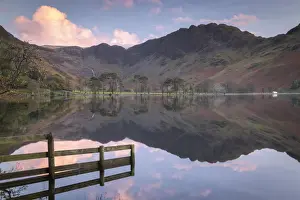 Perfectly still Buttermere at sunset, Lake District National Park, UNESCO World Heritage
