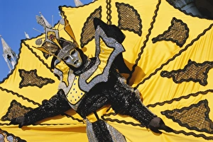 Person wearing masked carnival costume