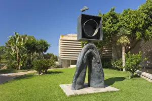 Modern Art Prints: Personnage Gothique, Oiseau Eclair sculpture dated 1976 in Garden at Fundacio Pilar I Joan Miro