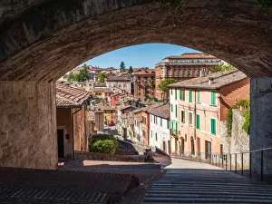 Perugias Aqueduct street with its famous bridge, Perugia, Umbria, Italy, Europe