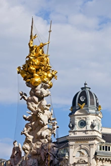 Austrian Culture Prints: Pestsaule, (Plague Column) and Generali Building, Graben Street, Vienna, Austria, Europe